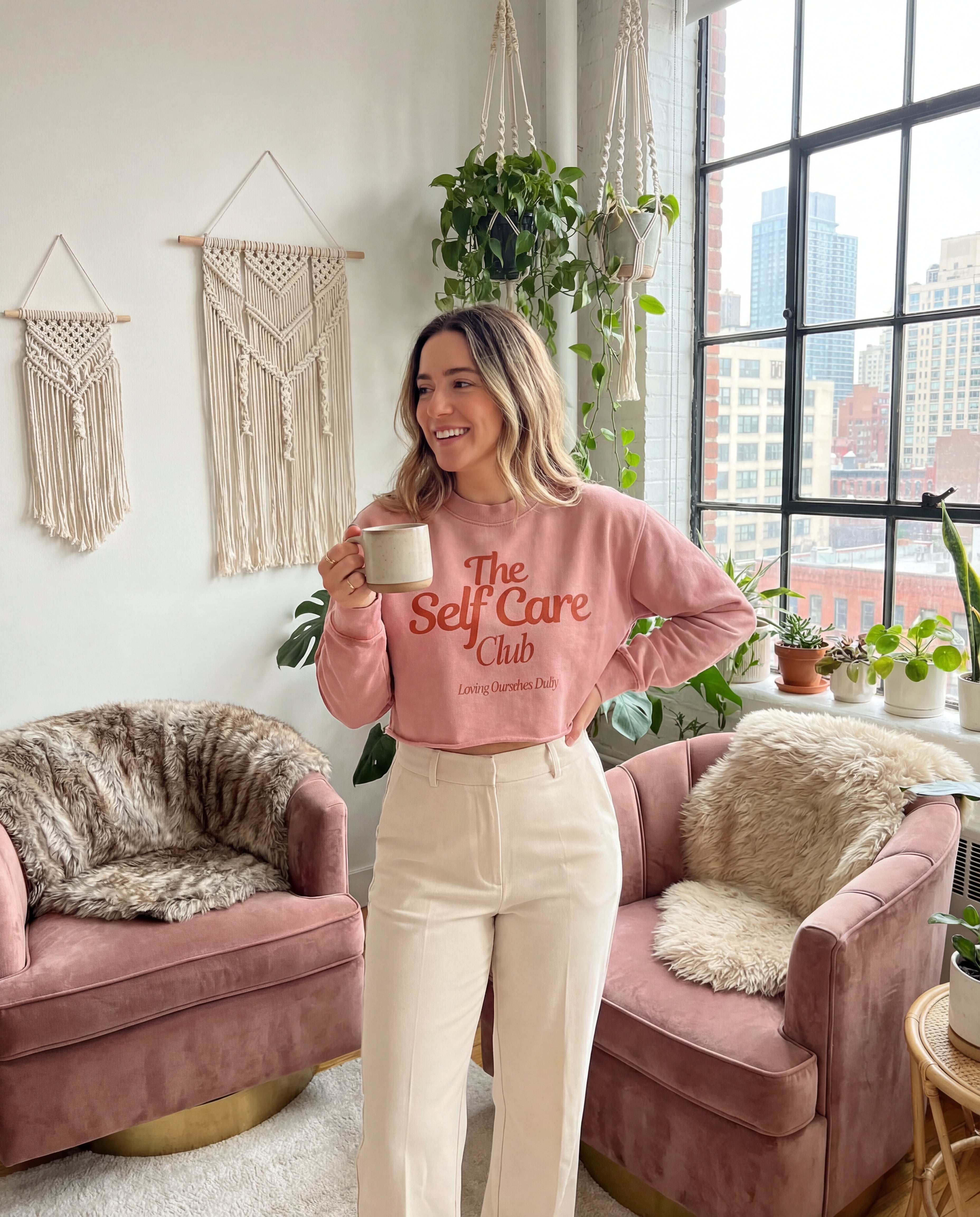 At The Self Care Club | Snow Washed Raw Edge Cropped Sweatshirt