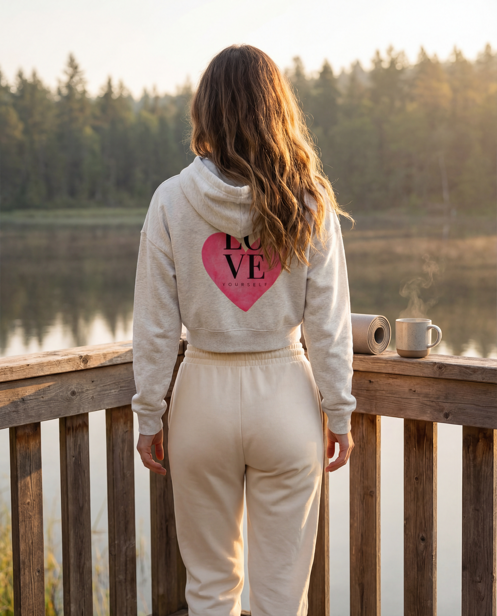 Love Yourself | Essential Cropped Zip-Up Hoodie
